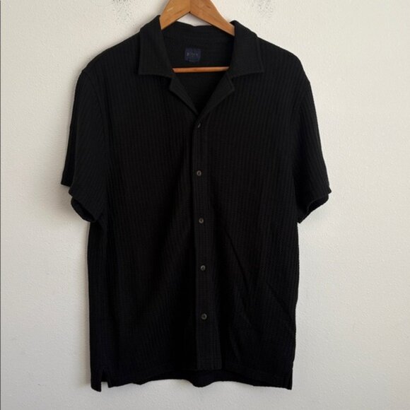 J. Crew Short-sleeve textured camp shirt Medium Waffle Knit Shirt Black - Picture 2 of 8
